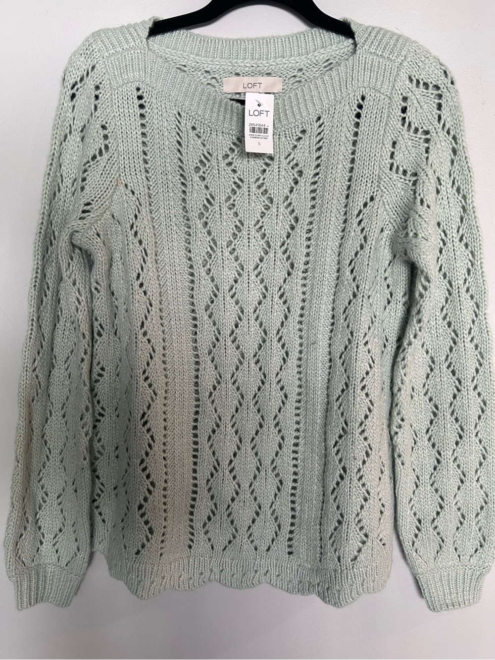 LOFT Mint Open-Knit Crewneck Sweater